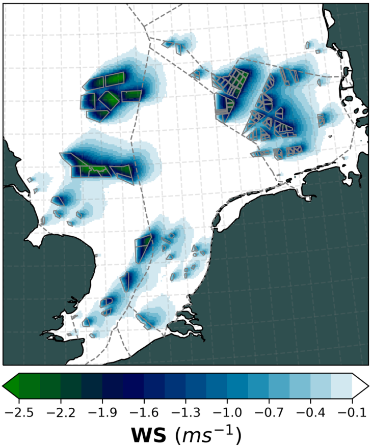 Grafik: N. Akhtar/ Hereon OWF_Development_windspeedreduction