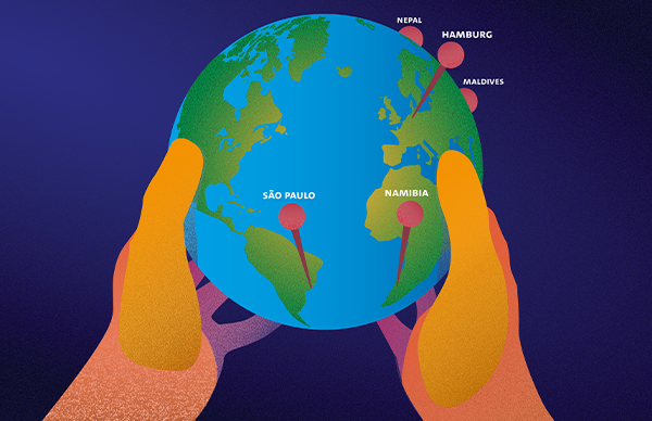 Cover shows two hands holding the earth.