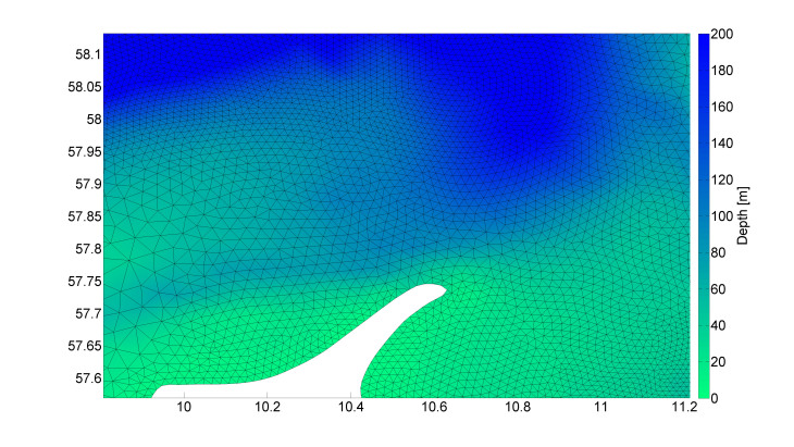 SELFE Unstrukturiertes Gitter an der Nordspitze Dänemarks. Grafik: Hereon/ S. Grashorn Selfe Grid