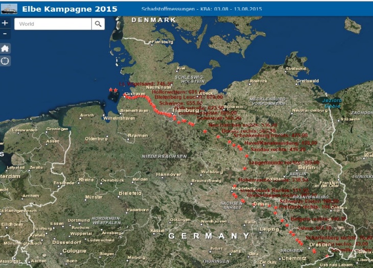 Probenahmestationen der Elbe Kampagne 2015 (Karte: Ulrike Kleeberg/Hereon) Stationsübersicht