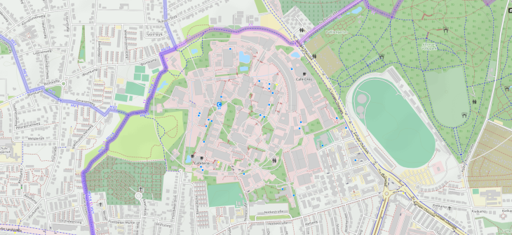 OpenCycleMap Fahrradroute zum Deutschen Elektronen-Synchrotron (DESY)